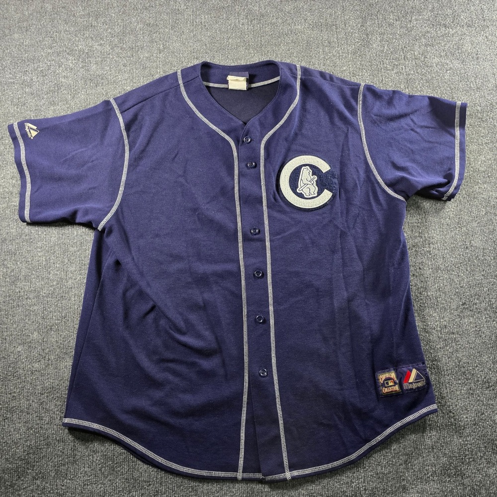 Majestic Cooperstown Collection Chicago Cubs Baseball Jersey Navy Blue Mens XL